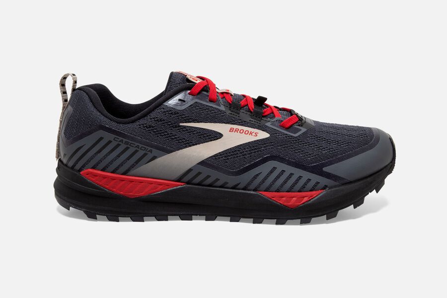 Brooks Cascadia 15 GTX Trail Running Shoes - Mens - Black/Red - YP8091423